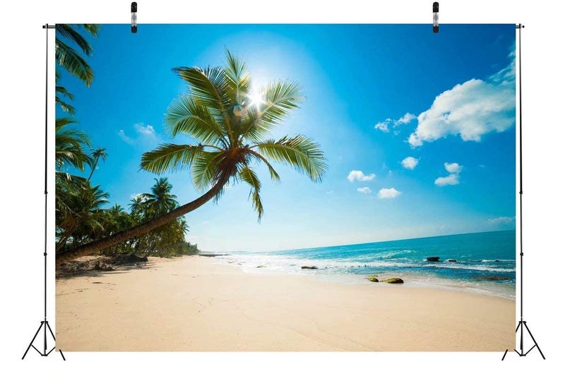 BELECO 10x6.5ft Tropical Beach Backdrop Tropical Sand Beach with Palm Trees Ocean Summer Hawaii Phtography Backdrop for Luau Party Decoration Birthday Banner Photoshoot Photo Background Props - Image 2